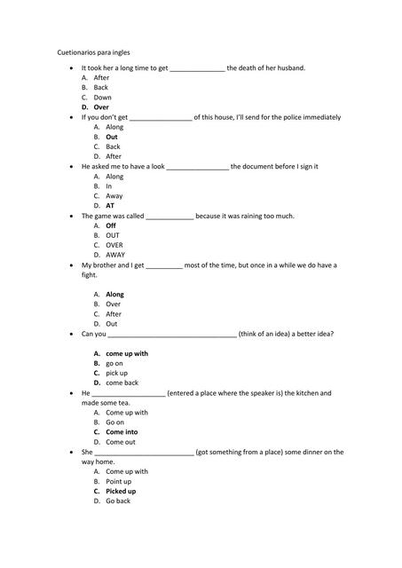 Ejercicios pharasal verbs