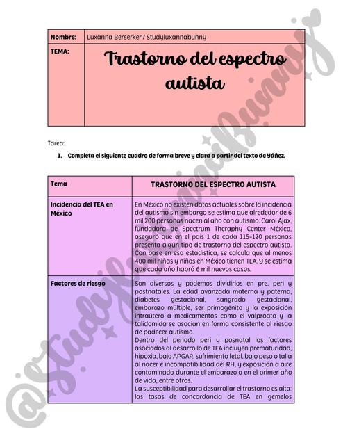 Trastorno del Espectro Autista Educación Especial 