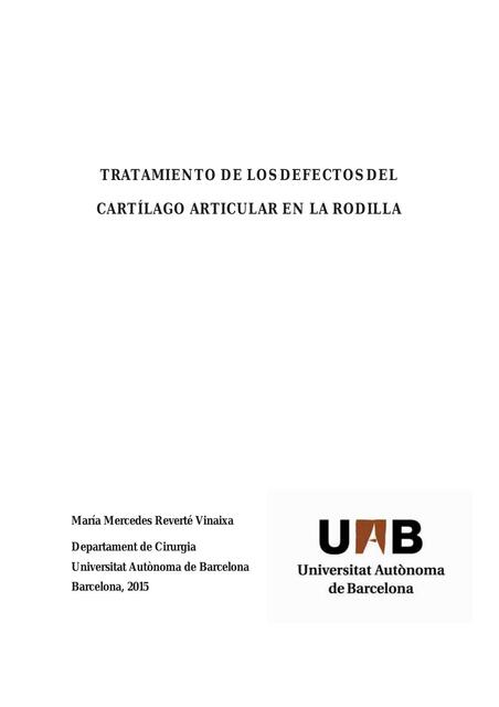 Tratamiento de los Defectos del Cartílago Articular en la Rodilla