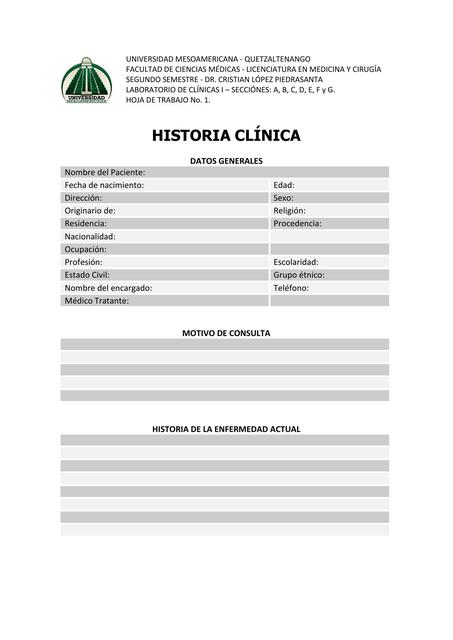 Historia clínica: para rellenar