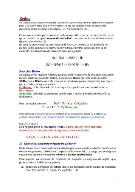 Resumen Redox Quimica Reacciones