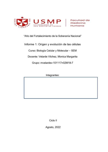 Informe 1: Origen y evolución de las células