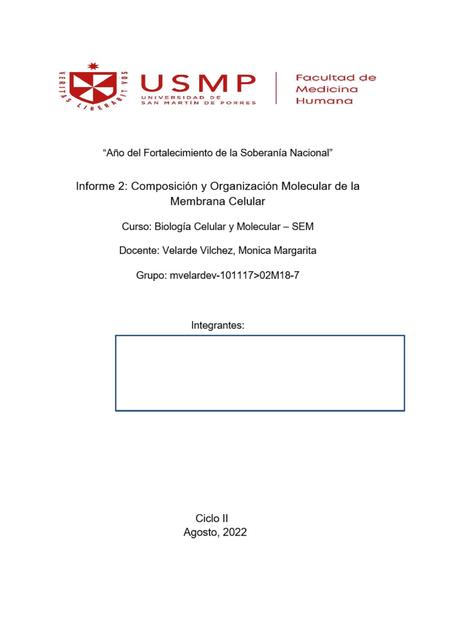 Informe 2: Composición y organización molecular de la membrana celular