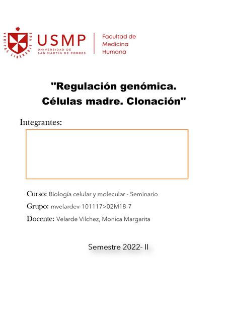 Regulación genómica, células madre y clonación