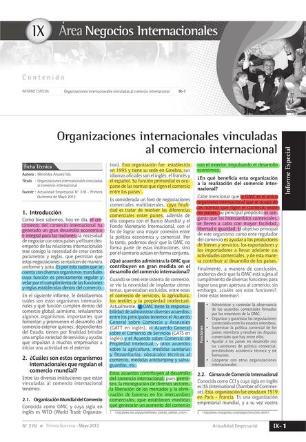 Organismos Internacionales Vinculadas al Comercio Internacional