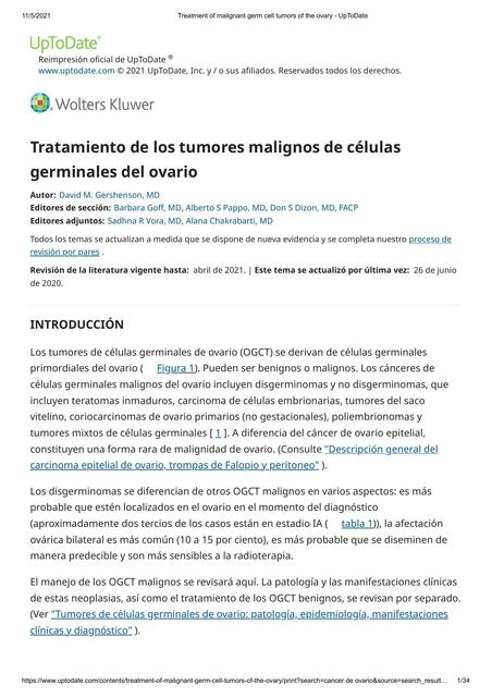 Tratamiento de los tumores malignos de célulasgerminales del ovario