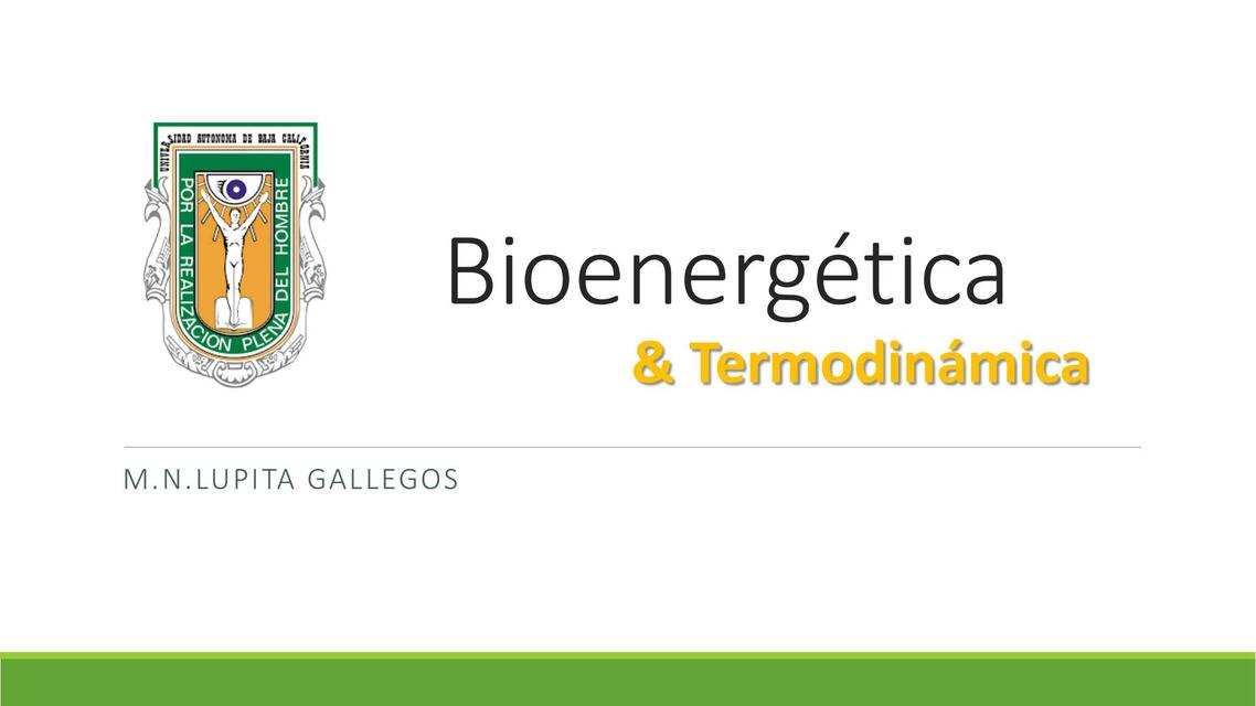 Bioenergética y Termodinámica