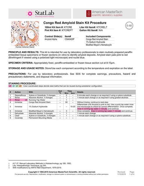 Congo Red Amyloid Stain Kit Procedure