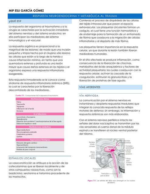 RESPUESTA NEUROENDOCRINA Y METABOLICA AL TRAUMA 