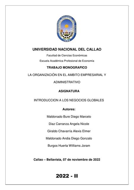 Trabajo monográfico la organización en el ámbito empresarial y administrativo