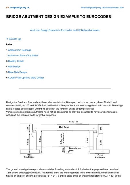 Bridge abutment design example to eurocodes