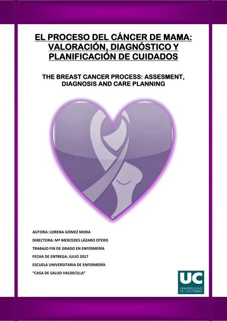 EL PROCESO DEL CÁNCER DE MAMA: VALORACIÓN, DIAGNÓSTICO Y PLANIFICACIÓN DE CUIDADOS