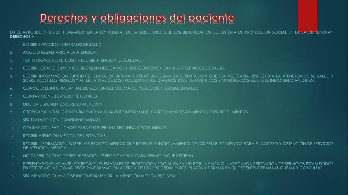 Derechos y Obligaciones del Paciente