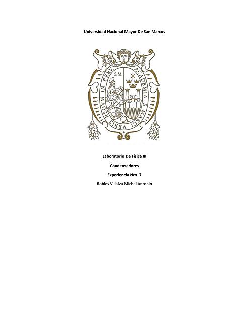 Experiencia de laboratorio nro. 7 de  física III: condensadores