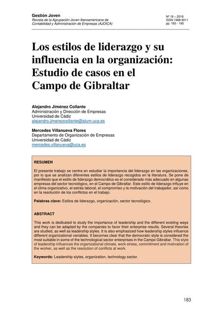 Los Estilos de Liderazgo y su Influencia en la Organización: Estudio de Casos en el Campo Gibraltar 