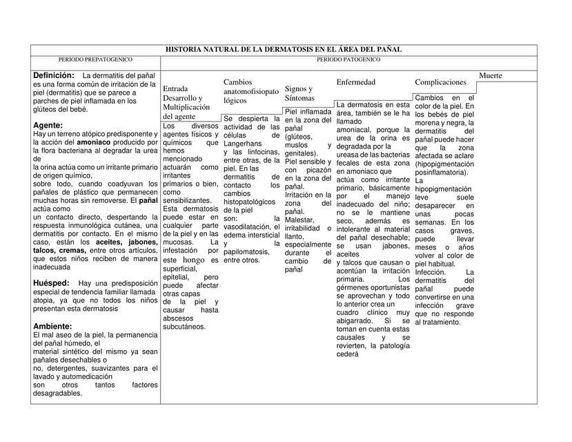 Historia Natural Enfermedad: Dermatitis en Área del Pañal