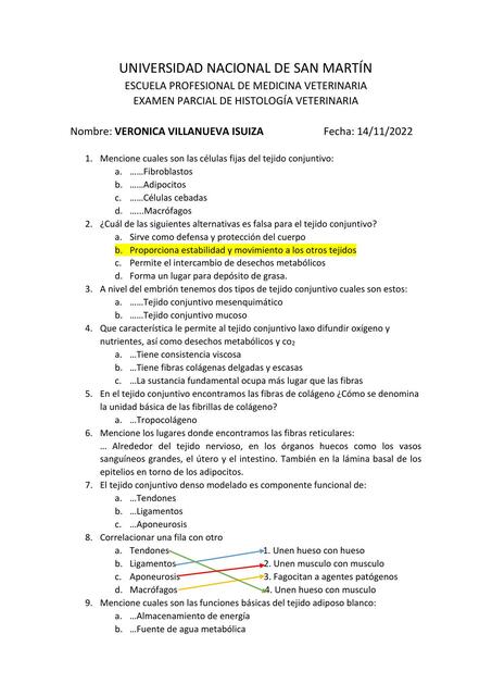 Examen Parcial de Histología Veterinaria