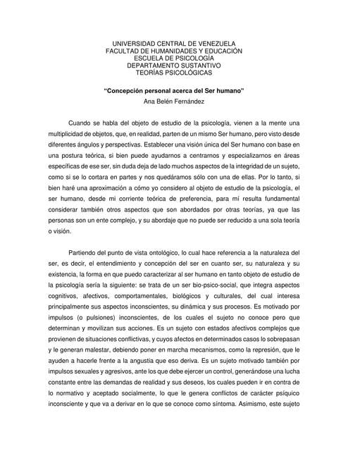 Concepción filosófica del ser humano en la psicología | Ana Fernández ...