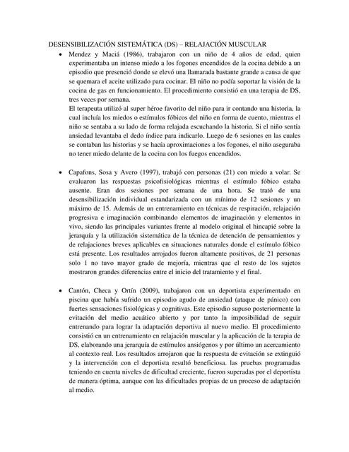 DESENSIBILIZACIÓN SISTEMÁTICA: Ejemplos y casos