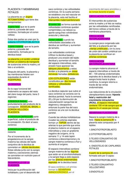 Placenta y membranas fetales