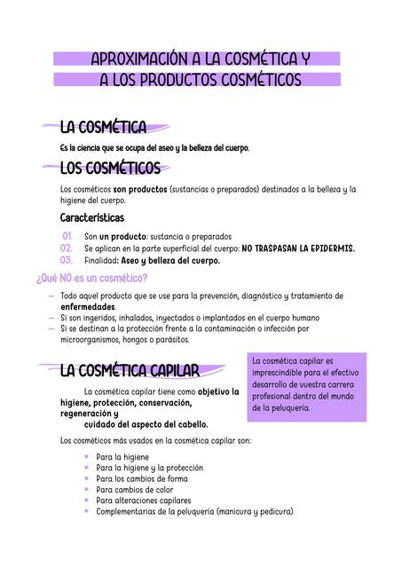 Aproximación de la cosmetología; productos cosméticos