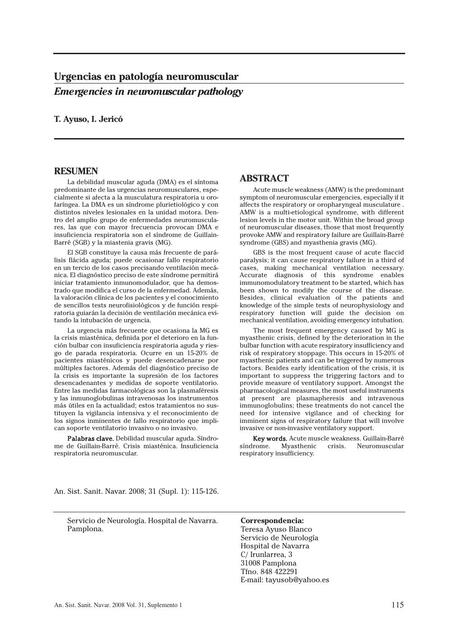 Articulamiento neuromuscular.  Urgencias en patología neuromuscular