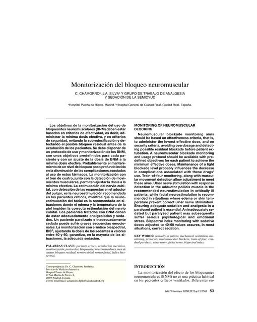 Articulamiento neuromuscular. Monitorización del bloqueo neuromuscular