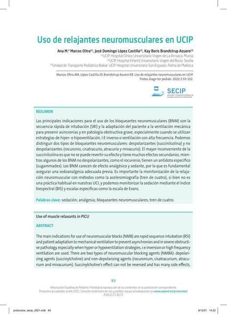 Articulamiento neuromuscular. Relajantes neuromusculares