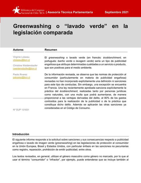 Greenwashing o “lavado verde” en la legislación comparada