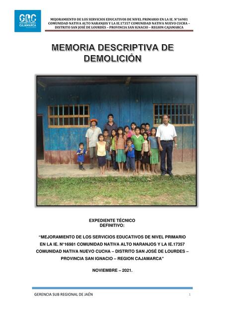 MEMORIA DESCRIPTIVA DE DEMOLICIÓN