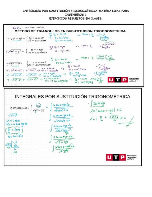 INTEGRALES POR SUSTITUCIÓN TRIGONOMÉTRICA