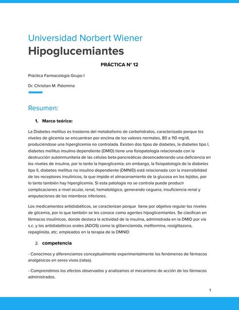 Hipoglucemiantes farmacología