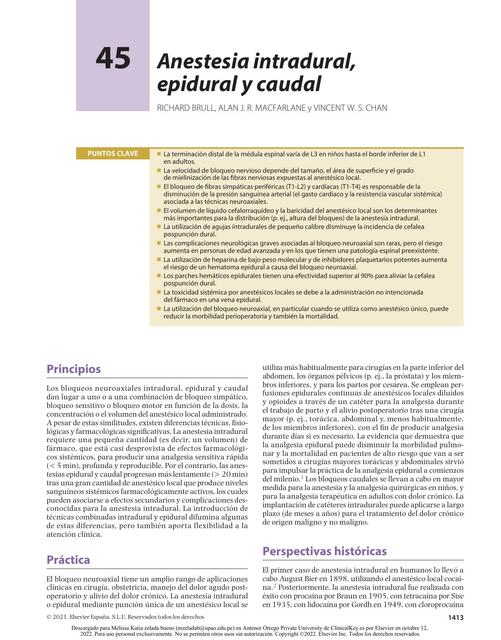 Anestesia Intradural, Epidural y Caudal