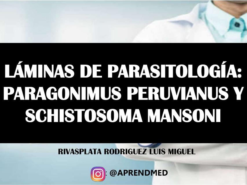 PARASITOLOGÍA LAMINAS DE PARAGONIMUS PERUVIANUS Y SCHISTOSOMA MANSONI