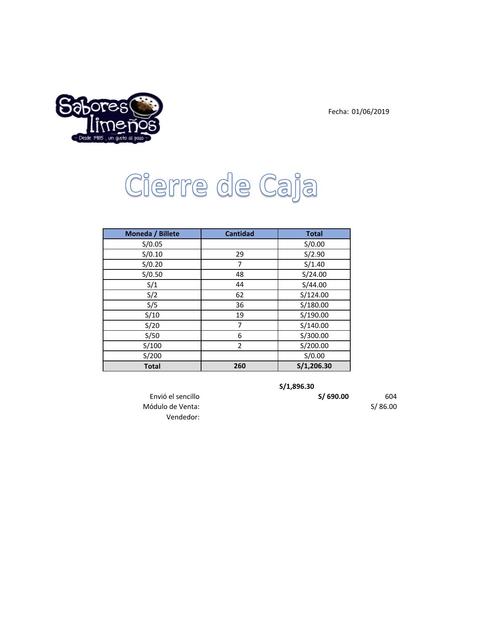 Cierre de Caja Módulos Febrero