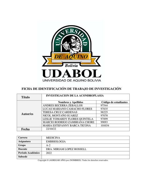 INVESTIGACION DE LA ACONDROPLASIA