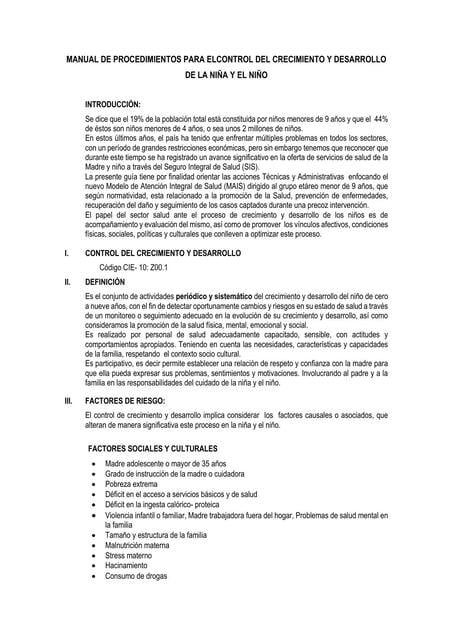 Manual De Procedimientos Para El Control Del Crecimiento Y Desarrollo 