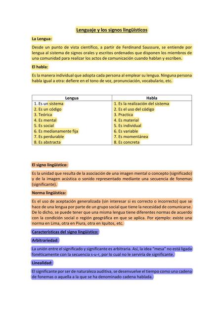 Lenguaje y los signos lingüísticos