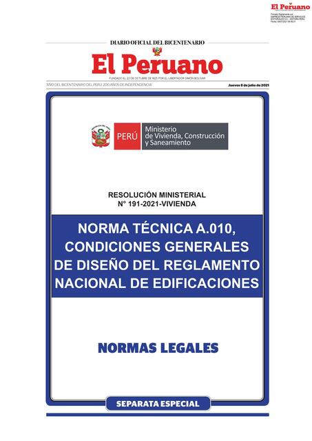 Norma técnica a.010, condiciones generales de diseño del reglamento nacional de edificaciones