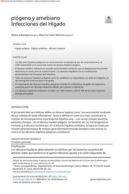 Piógeno y amebiano Infecciones del Hígado