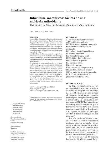 Bilirrubina: Mecanismos Tóxicos de una Molécula Antioxidante