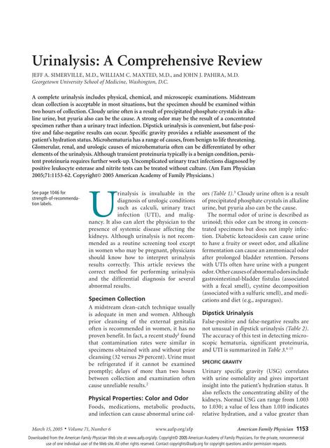 Urinalysis: A Comprehensive Review