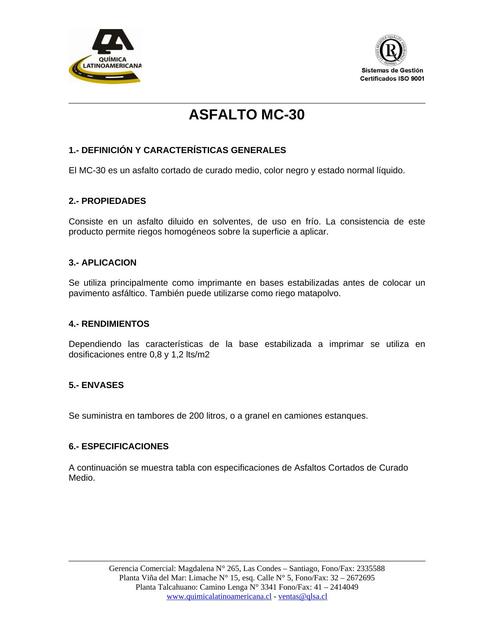 Asfalto MC-30