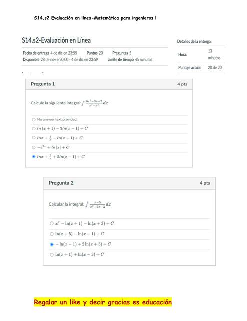 S14s2 Evaluación en Línea- Matemática para Ingenieros 