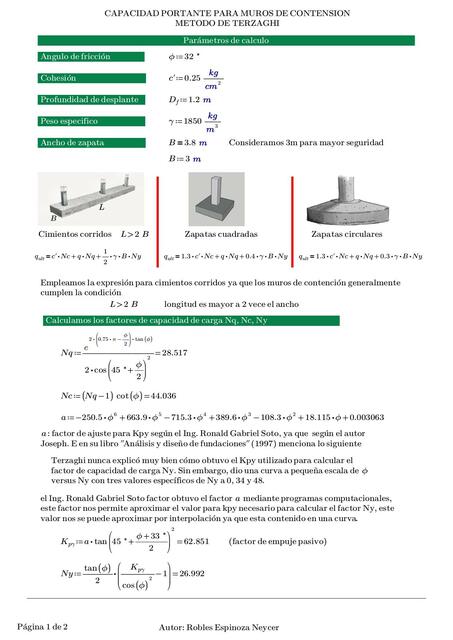 Capacidad Portante para Muros de Contención- Método de Terzaghi 