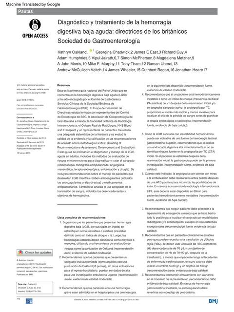 Diagnóstico y tratamiento de la hemorragia digestiva baja aguda: directrices de los británicos Sociedad de Gastroenterología