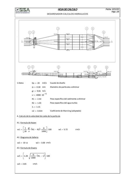 Desarenador Diseño hidráulico