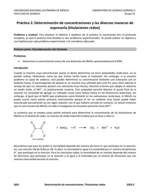 Practica 2 Determinación de las concentraciones y las diversas maneras de expresarla