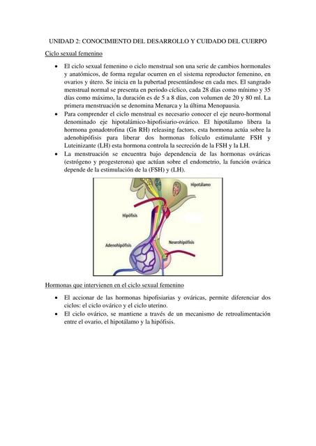 Conocimiento del desarrollo y cuidado del cuerpo