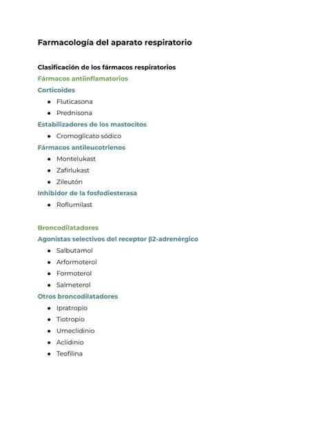 Farmacología del Aparato Respiratorio